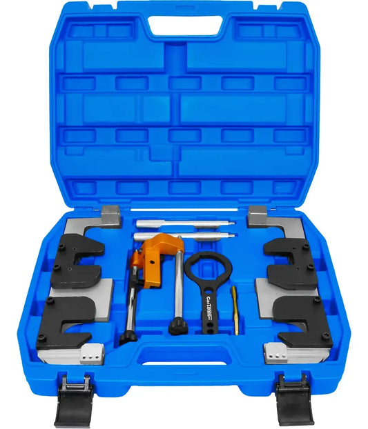 Este Kit Profesional de Sincronización y Puesta a Tiempo para Motores BMW V8 Twin-Turbo S63 y N63 con Valvetronic (OEM 2249117 / 2249140 / 2249144 / 2249159 / 2249162 / 118570 / 119190) de CARTOOLS MX es el utillaje mecánico especializado de alta resistencia indispensable para fijar los árboles de levas en Punto Muerto Superior (TDC/PMS), calibrar el ángulo exacto del VANOS y bloquear el cigüeñal en ambas bancadas con estándar de agencia.