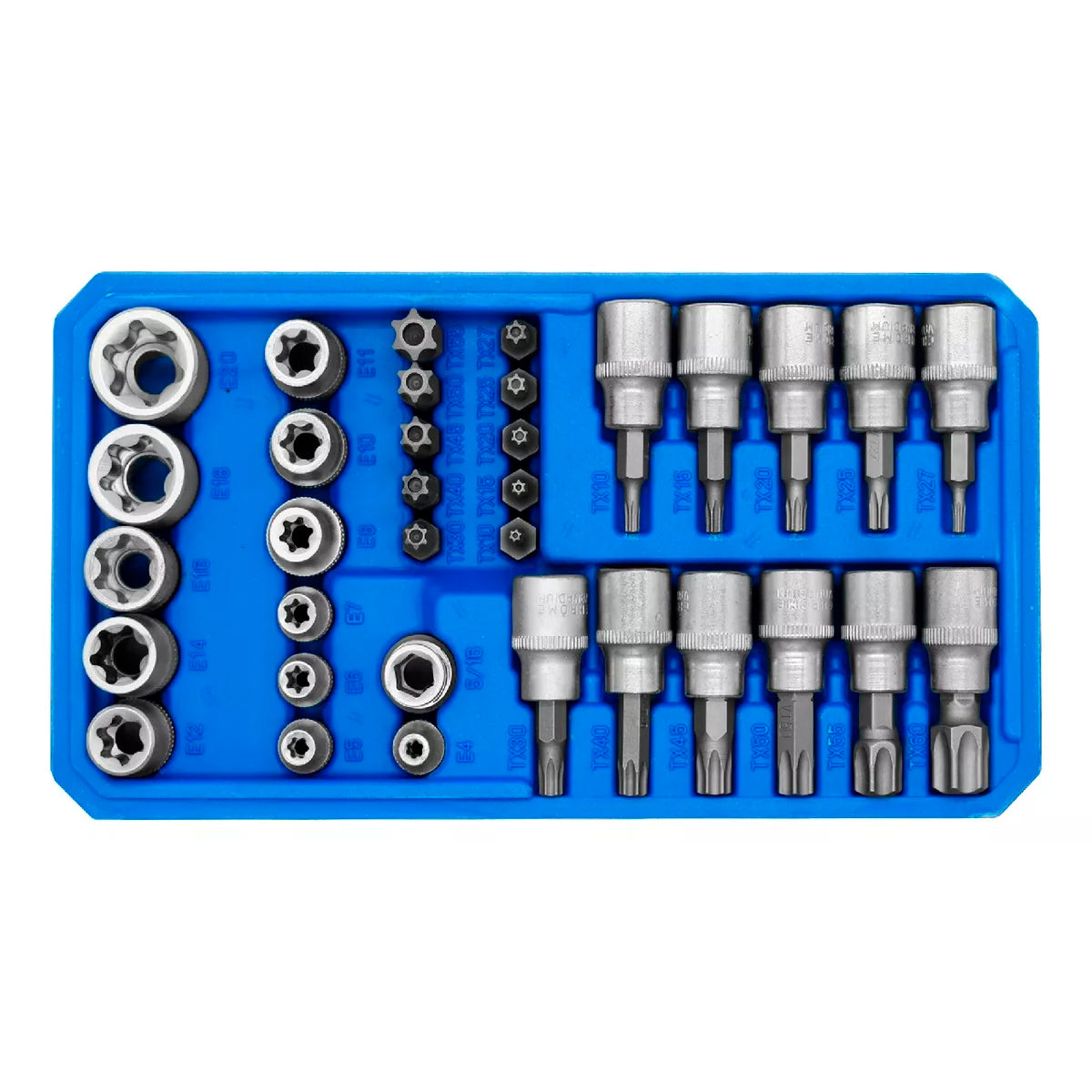 Juego De Dados Y Puntas 3/8 Torx, 34 Pz, Hembra Y Macho.