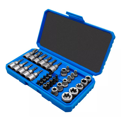 Juego De Dados Y Puntas 3/8 Torx, 34 Pz, Hembra Y Macho.