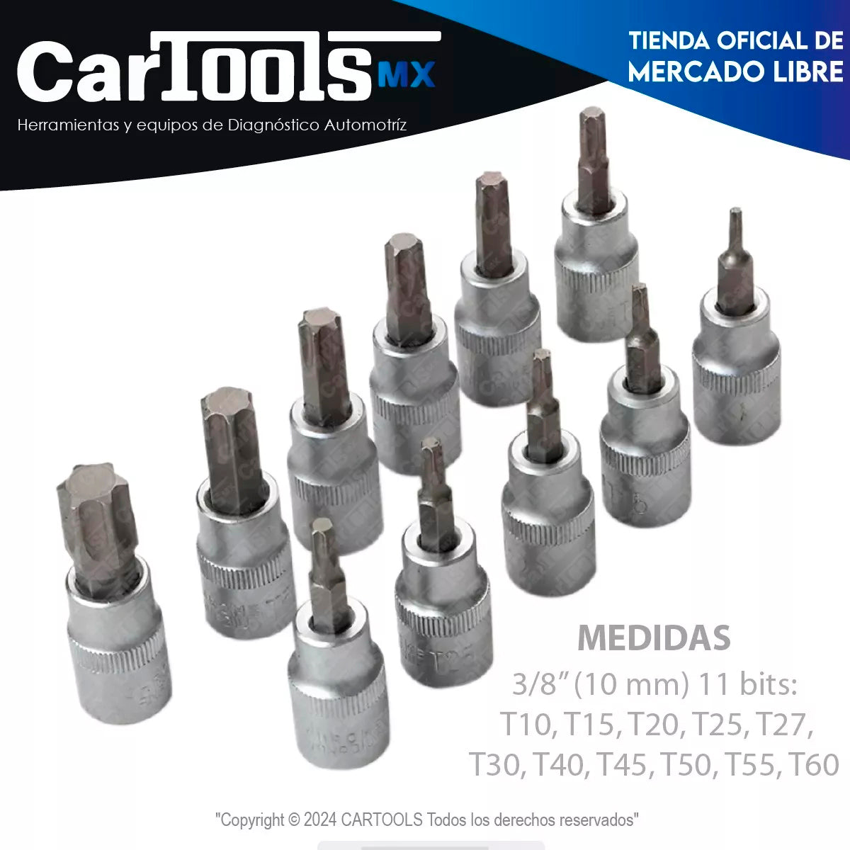 Juego De Dados Y Puntas 3/8 Torx, 34 Pz, Hembra Y Macho.
