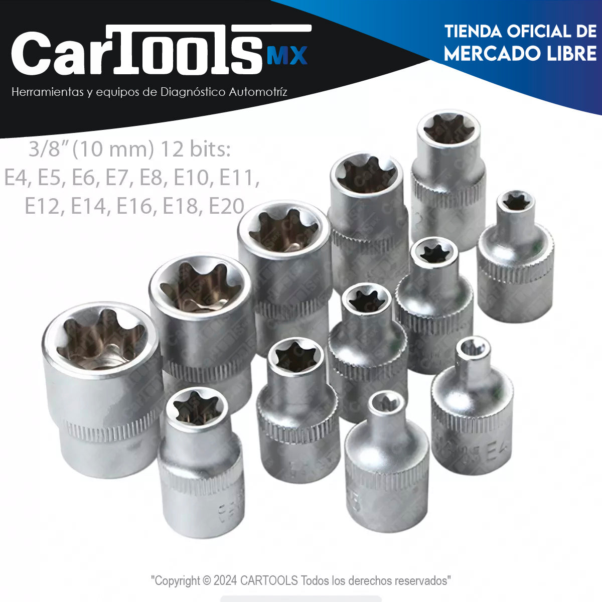 Juego De Dados Y Puntas 3/8 Torx, 34 Pz, Hembra Y Macho.