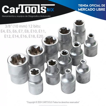 Juego De Dados Y Puntas 3/8 Torx, 34 Pz, Hembra Y Macho.